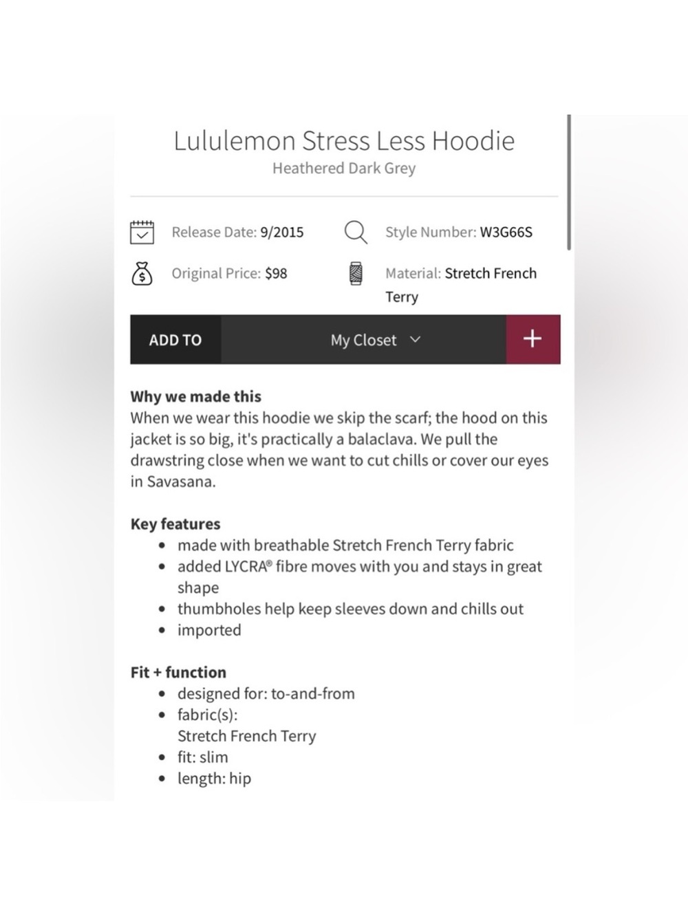 Lululemon Womens Stress Less Hoodie Heathered Dark Gray - Picture 16 of 16